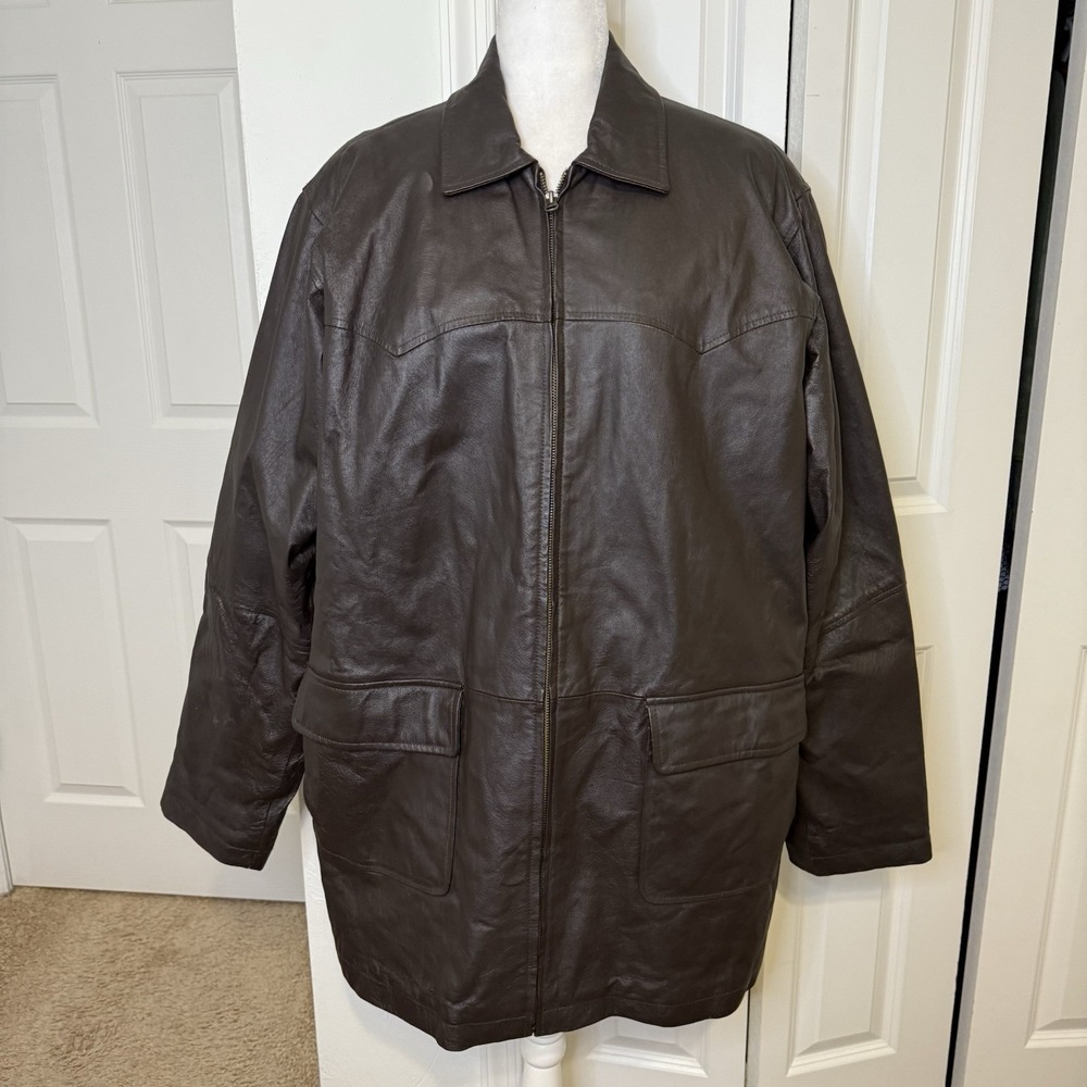 King Size Mens Dark Brown Leather Sport Coat Jacket Sz L Detachable Insulation
